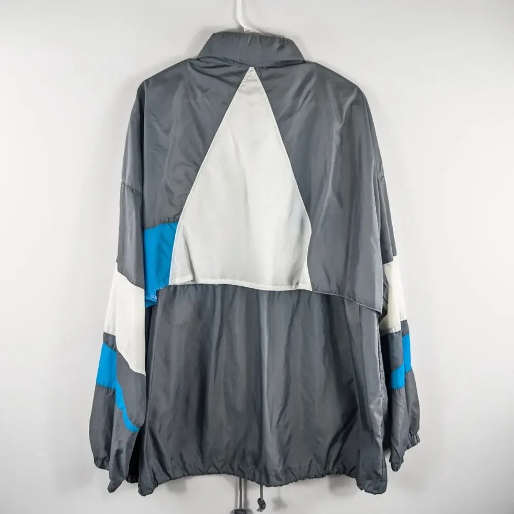 Puma XL Vintage Windbreaker Jacket Gray Blue Nylon Mesh Lined Full Zip Track